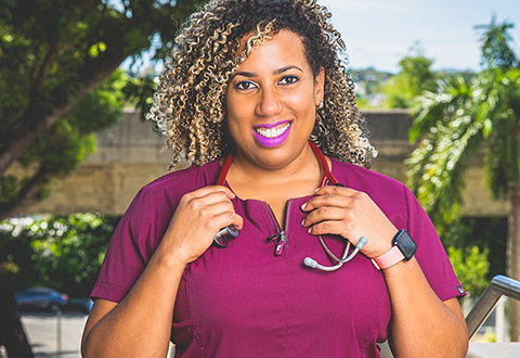 : Cancer survivor Veronica Jograj-Ortiz, a registered nurse with the VA Caribbean Healthcare System (VACHS), is responsible for daily operations and staffing of the various COVID-19 screening points at the San Juan VA Medical Center. 
