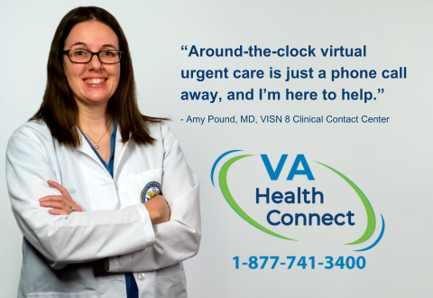 Graphic featuring Amy Pound, MD, VISN 8 Clinical Contact Center